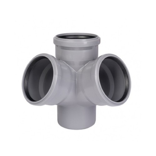 Крестовина PP-H двухплоскостная серая Дн 110-110-50 б/нап в/к VALFEX в Санкт-Петербурге