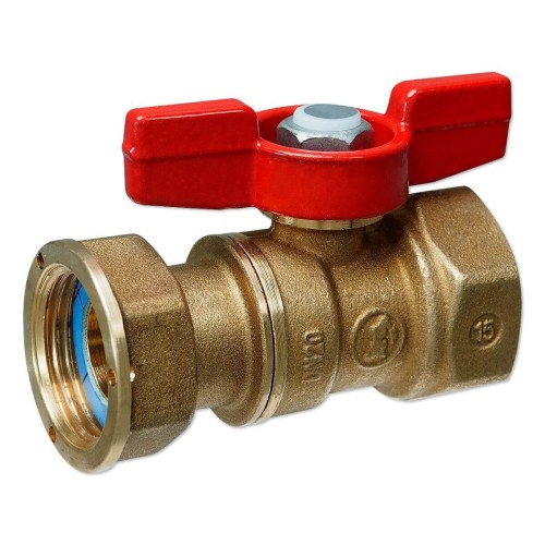 Кран шаровый латунный стандартнопроходной для счетчиков с ручкой-бабочкой НР-накидная гайка Ру 42 R254P Giacomini 15х71 мм 1/2" в Санкт-Петербурге