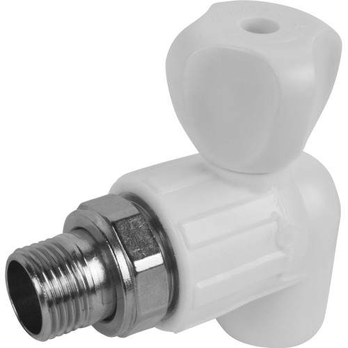 Кран полипропиленовый PP-R запорный угловой стандартнопроходной НР для радиатора Ру 25 RTP (РосТурПласт) 20 мм 1/2" ГОСТ 32415-2013 в Санкт-Петербурге