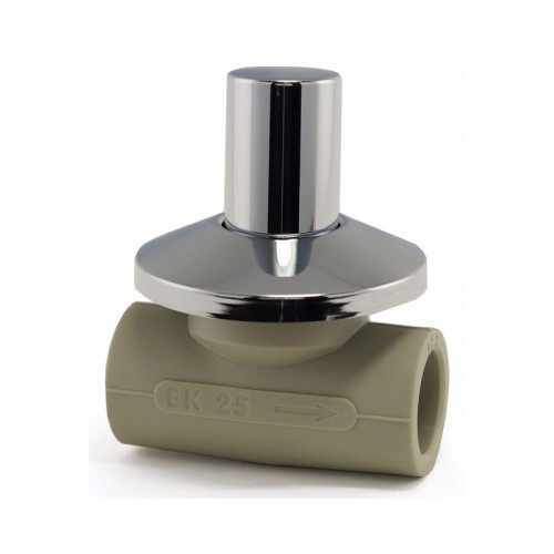 Кран полипропиленовый PP-R запорный прямой стандартнопроходной с внутренней пайкой серый ручка-вентиль Ру 10 Wavin Ekoplastik 25 мм ГОСТ 32415-2013 в Санкт-Петербурге