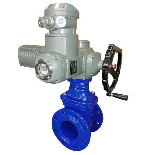 Задвижка чугунная фланцевая с электроприводом AUMA SA10.2 380В и обрезиненным клином KR12 100 мм в Санкт-Петербурге
