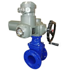 Задвижка чугунная фланцевая с электроприводом AUMA SA14.6 380В и обрезиненным клином KR12 300 мм